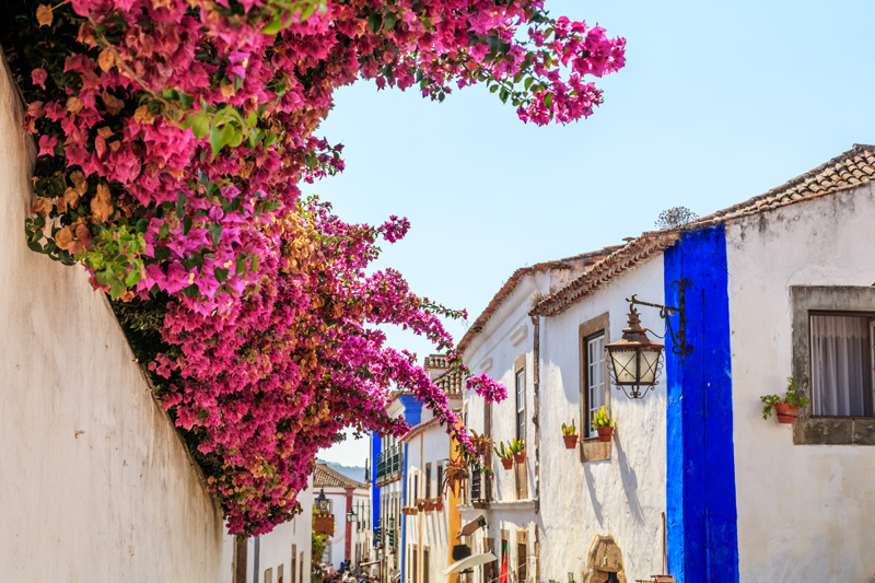Streets of Obidos. Portugal. Obidos - famous tourist destination in Portugal for its distinguished architecture and history..