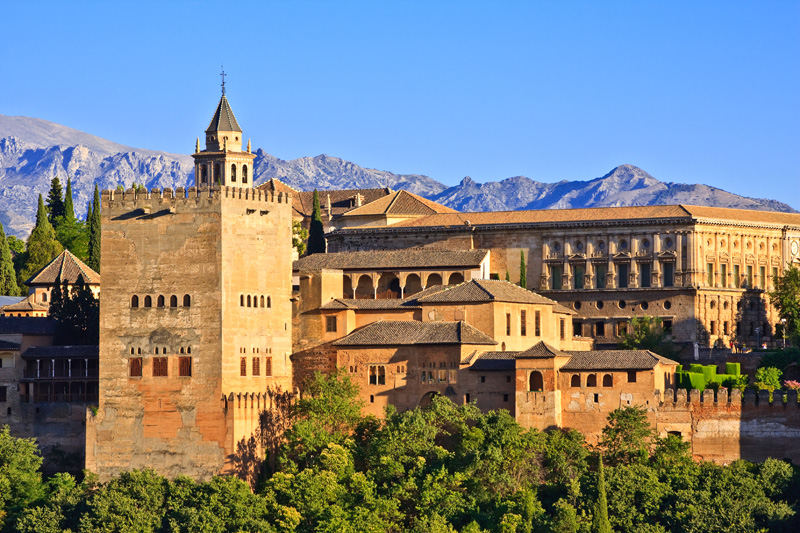 View on Alhambra at sunset, Granada, Spain